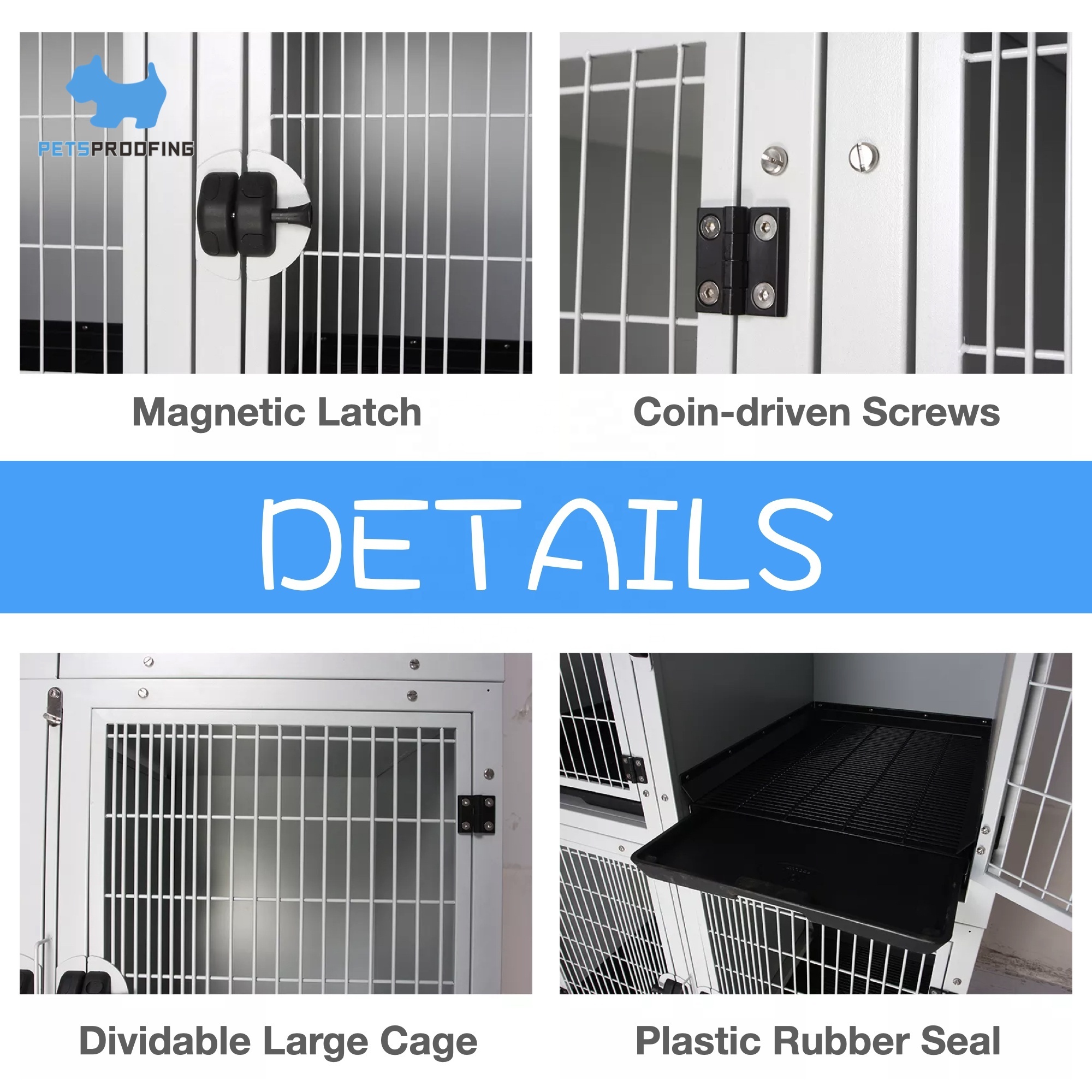 Petsproofing Professional Puppy Cage Large Dog Kennel Pet Dog Cages Modular Crates Cat Dog Cage 4 Wheels