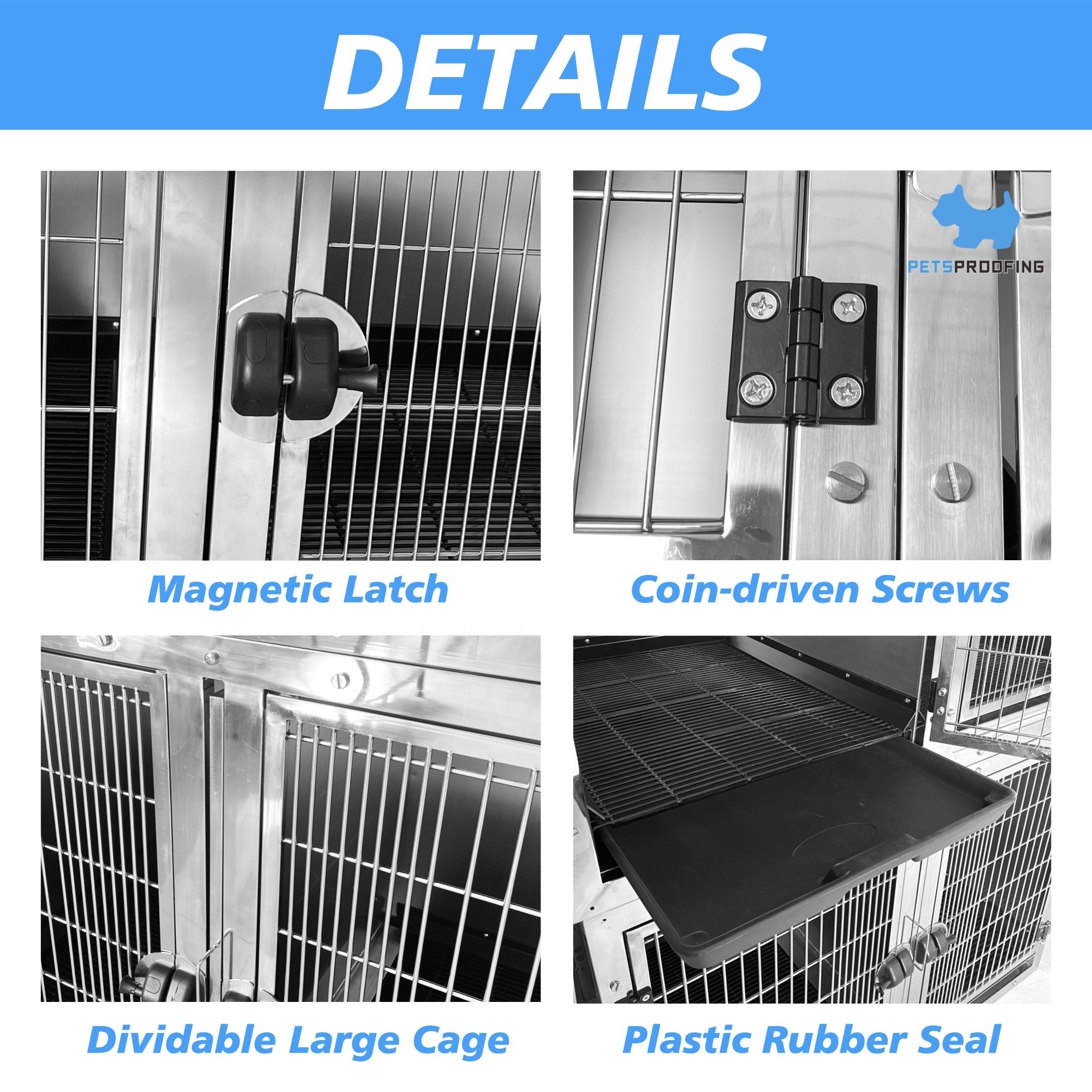 Petsproofing multifunction Easy To Install Heavy Duty Dog Cage Strong Metal Kennel And Crate For Medium