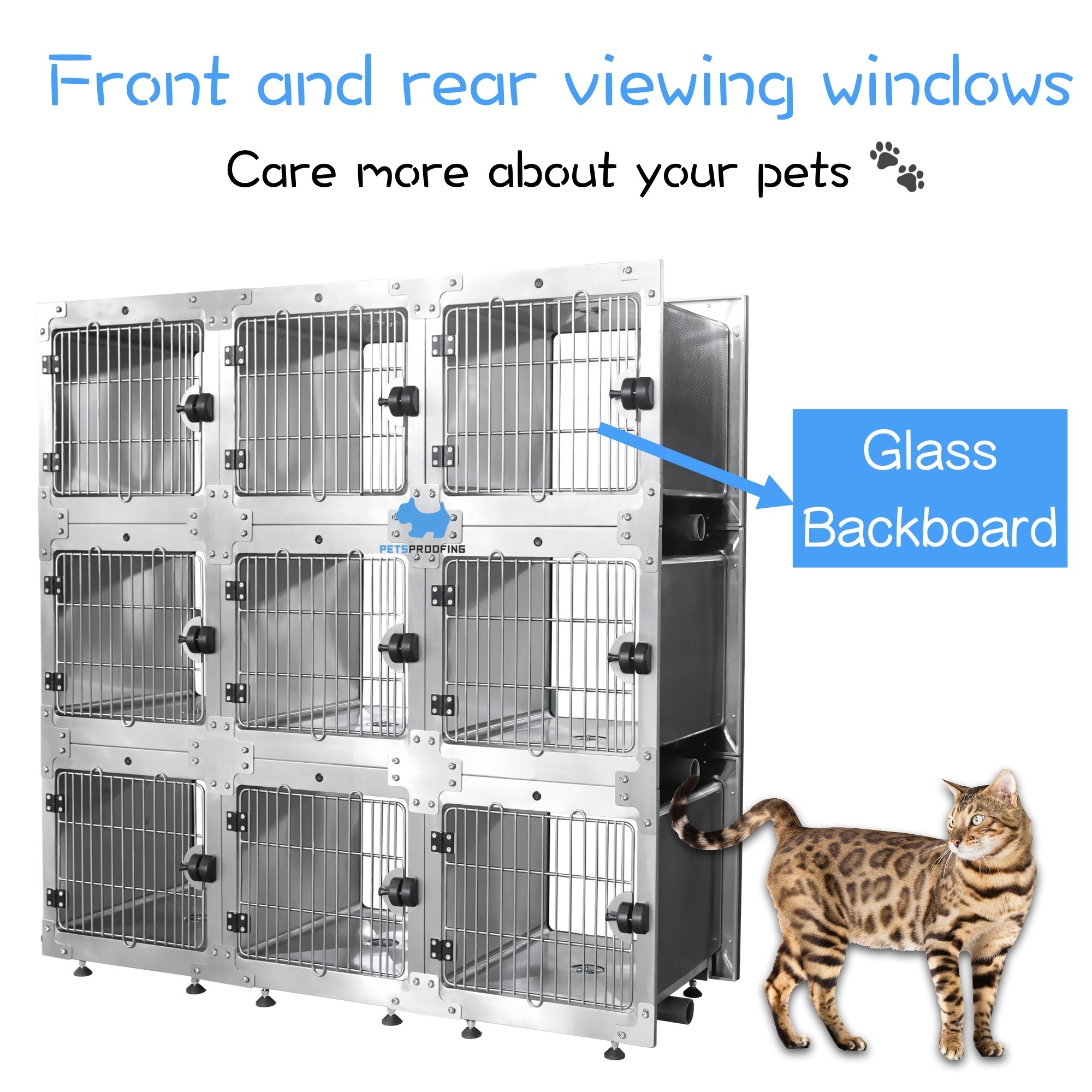 Petsproofing Novelty Designed Wholesale Vet Cage Bank Hospital Hospitalization Large Stainless Steel Dog Pet Cage Cages