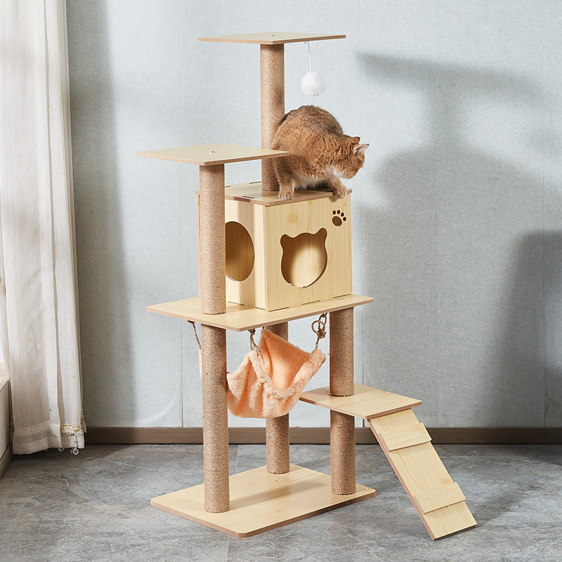 2023 new arrived high quality MDF cat tree climbing house with hammock cat scratcher