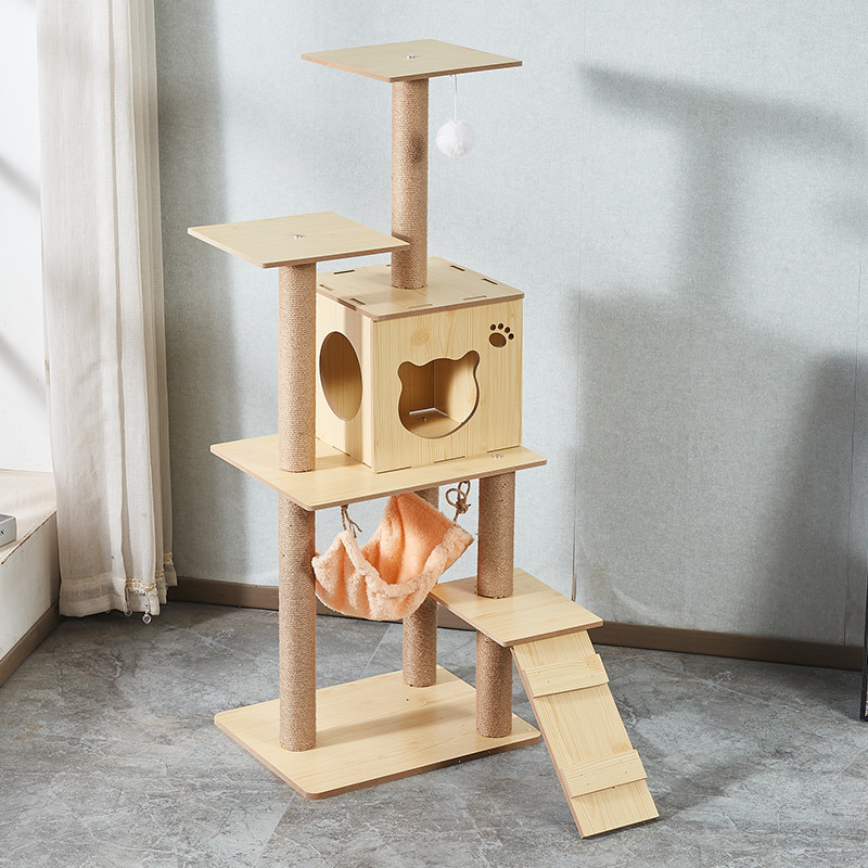 2023 new arrived high quality MDF cat tree climbing house with hammock cat scratcher