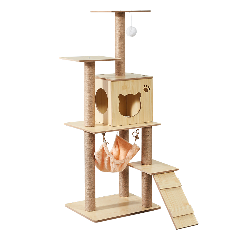 2023 new arrived high quality MDF cat tree climbing house with hammock cat scratcher