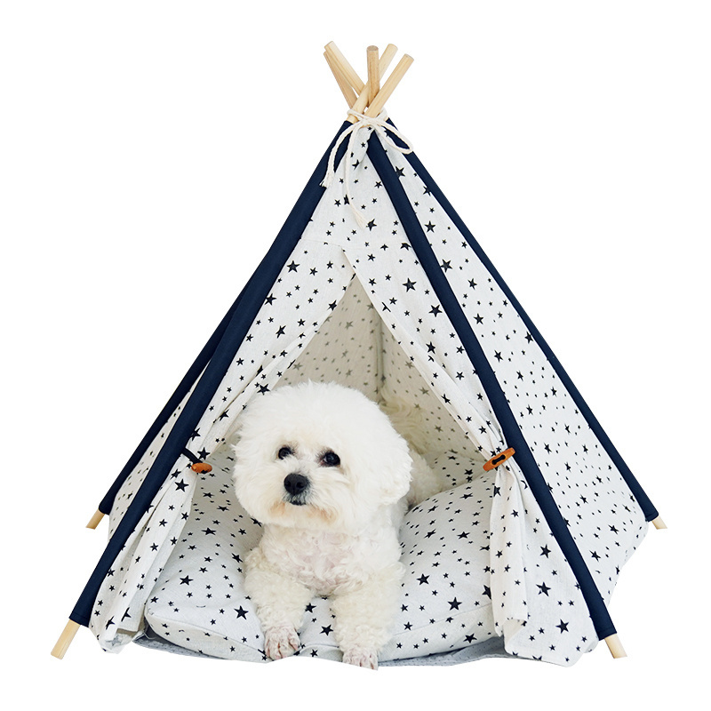 2023 Hot Sale Pet dog cat teepee tent bed puppy tent indoor pet tipi tentstripe canvas teepee for pet