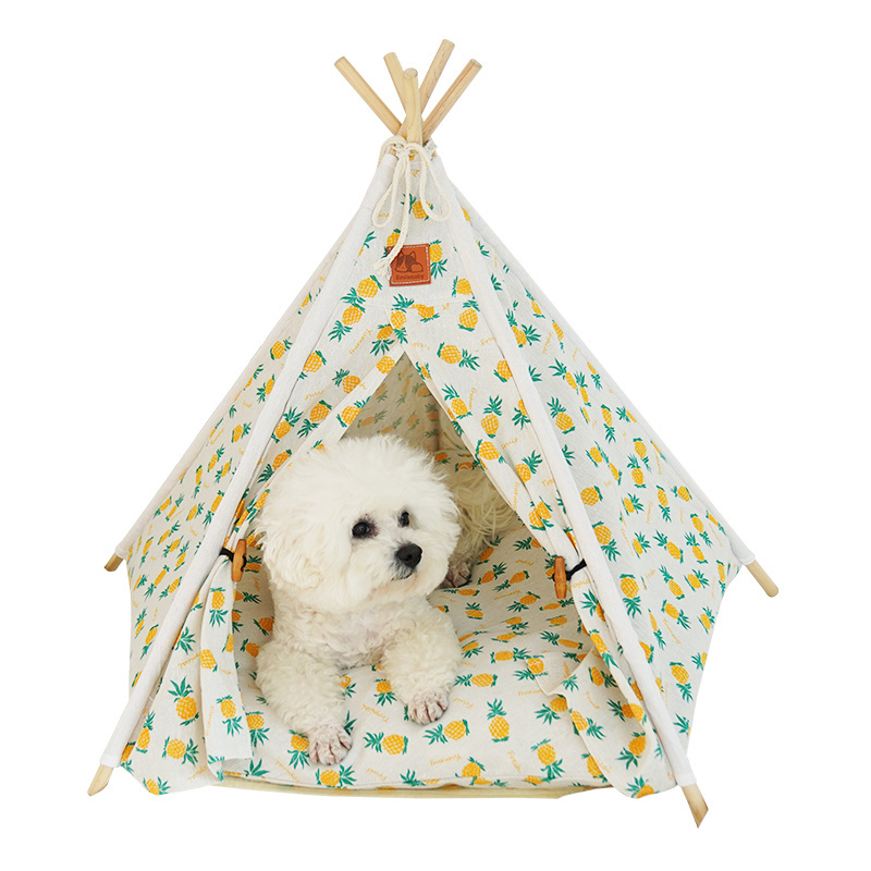 2023 Hot Sale Pet dog cat teepee tent bed puppy tent indoor pet tipi tentstripe canvas teepee for pet