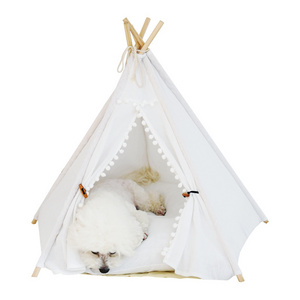 2023 Hot Sale Pet dog cat teepee tent bed puppy tent indoor pet tipi tentstripe canvas teepee for pet