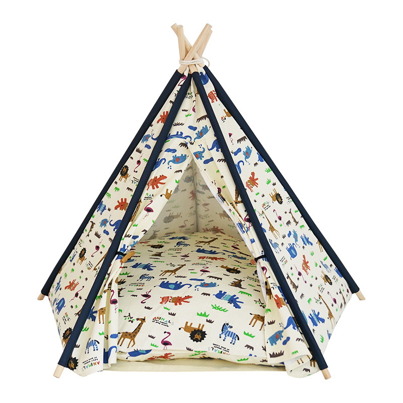 2023 Hot Sale Pet dog cat teepee tent bed puppy tent indoor pet tipi tentstripe canvas teepee for pet