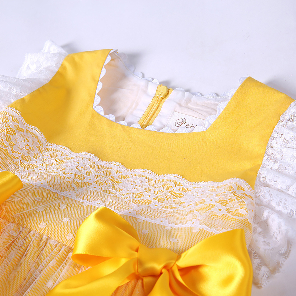 Pettigirl 2024 Summer Spanish Elegant Yellow Flowers Girls Casual Smart Princess Dresses Kids Outfits for Children 234568 Years