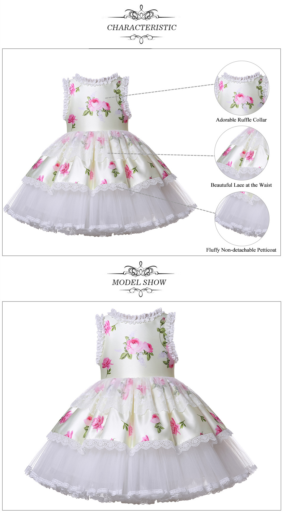 Pettigirl Exclusive Floral Lace Children Girls Tutu Birthday Party Dresses 2-12Y 1BAG=1PCS