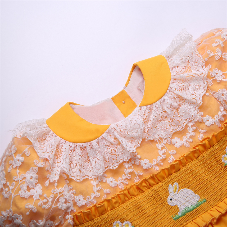 Pettigirl 2024 Summer Eid Children clothes Orange Smocked Short Dresses For Girls Easter Age 2-12Y