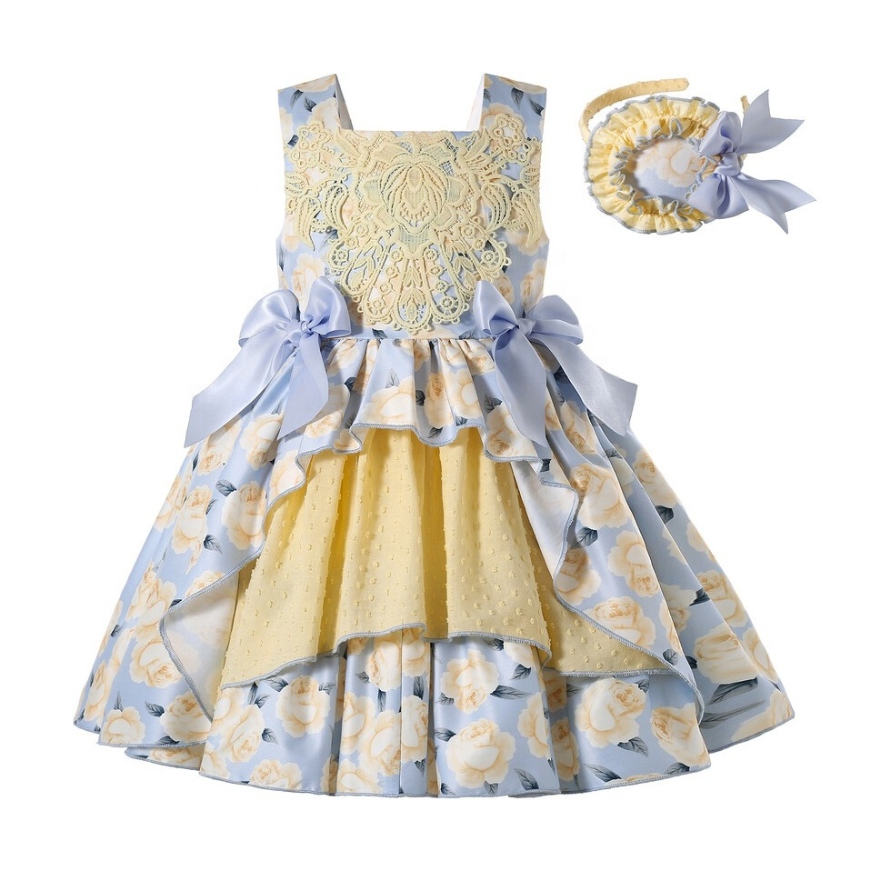 Pettigirl Girls Dresses 2023 Yellow Kids Baby Outfits Summer Flower Bridesmaid Children Princess Party Wedding Clothes 2 to 12Y