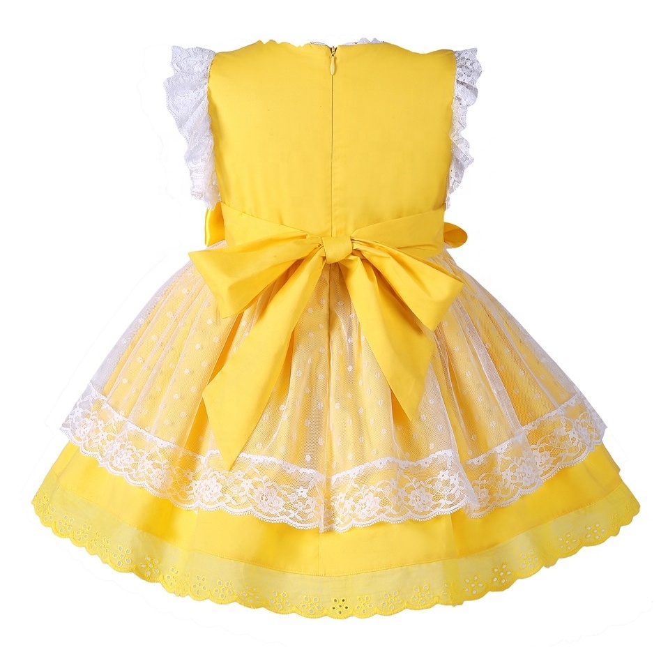 Pettigirl 2024 Summer Spanish Elegant Yellow Flowers Girls Casual Smart Princess Dresses Kids Outfits for Children 234568 Years