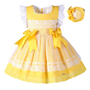 Pettigirl 2024 Summer Spanish Elegant Yellow Flowers Girls Casual Smart Princess Dresses Kids Outfits for Children 234568 Years