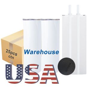 USA Warehouse Bulk 30oz 20oz Stainless Steel Double Wall Heat Press 20oz Sublimation Blanks Skinny Straight Tumbler with Straw