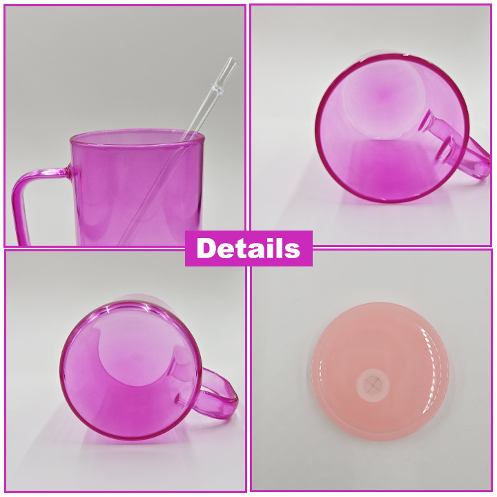 USA Warehouse Wholesale Clear Cady Colorful 17oz Sublimation Blanks Jelly Glass Mugs With Colored Plastic Lid and Straw