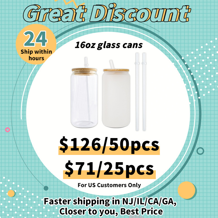 USA Warehouse RTS 12oz 16oz 20oz 25oz Glass Can Sublimation Blanks Frosted Clear Beer Glass Cup with Lid and Straw