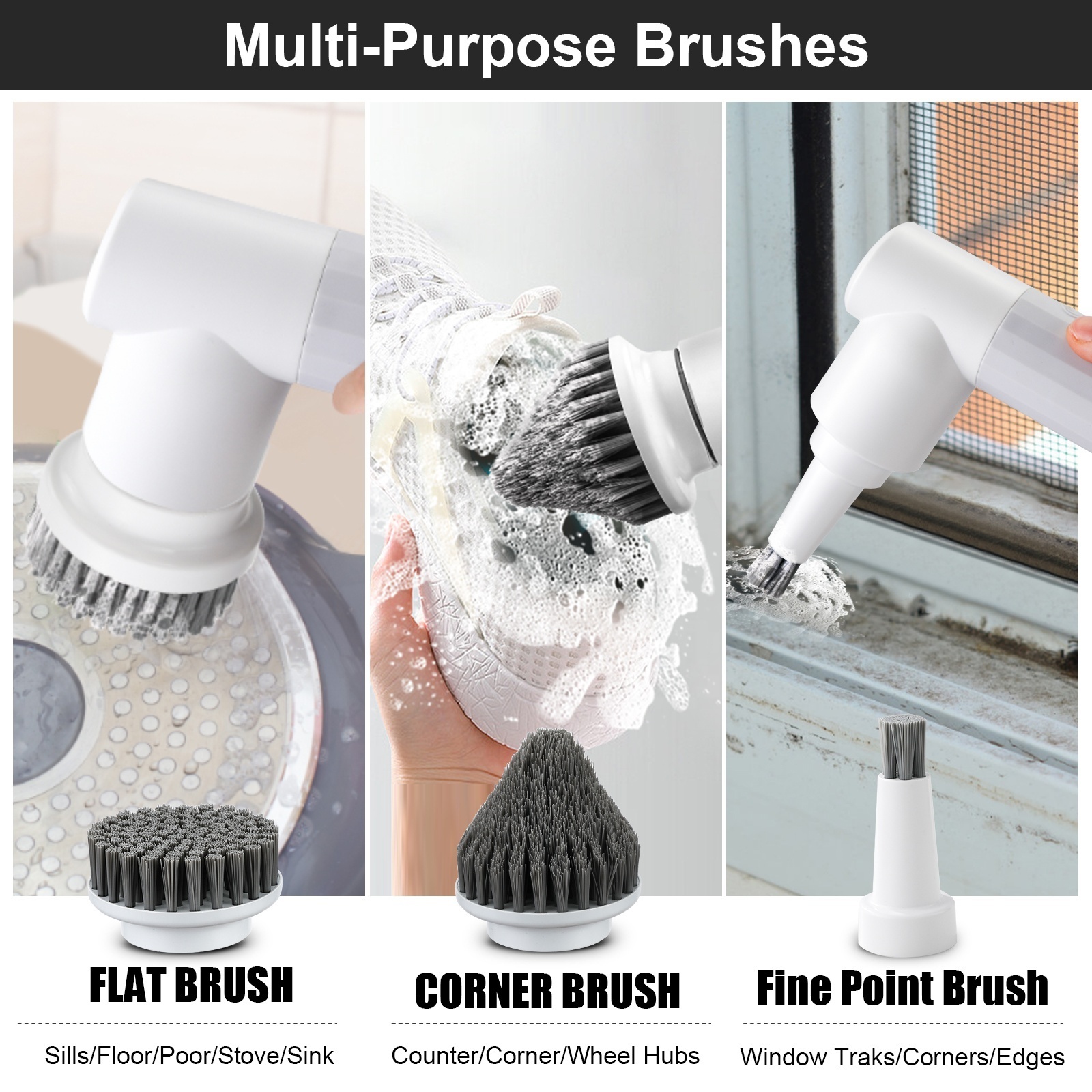 Wholesale Rechargeable Bathroom Handheld Electric Spin Power Scrubber Electric Brush for Cleaning 3 in 1 about 60mis