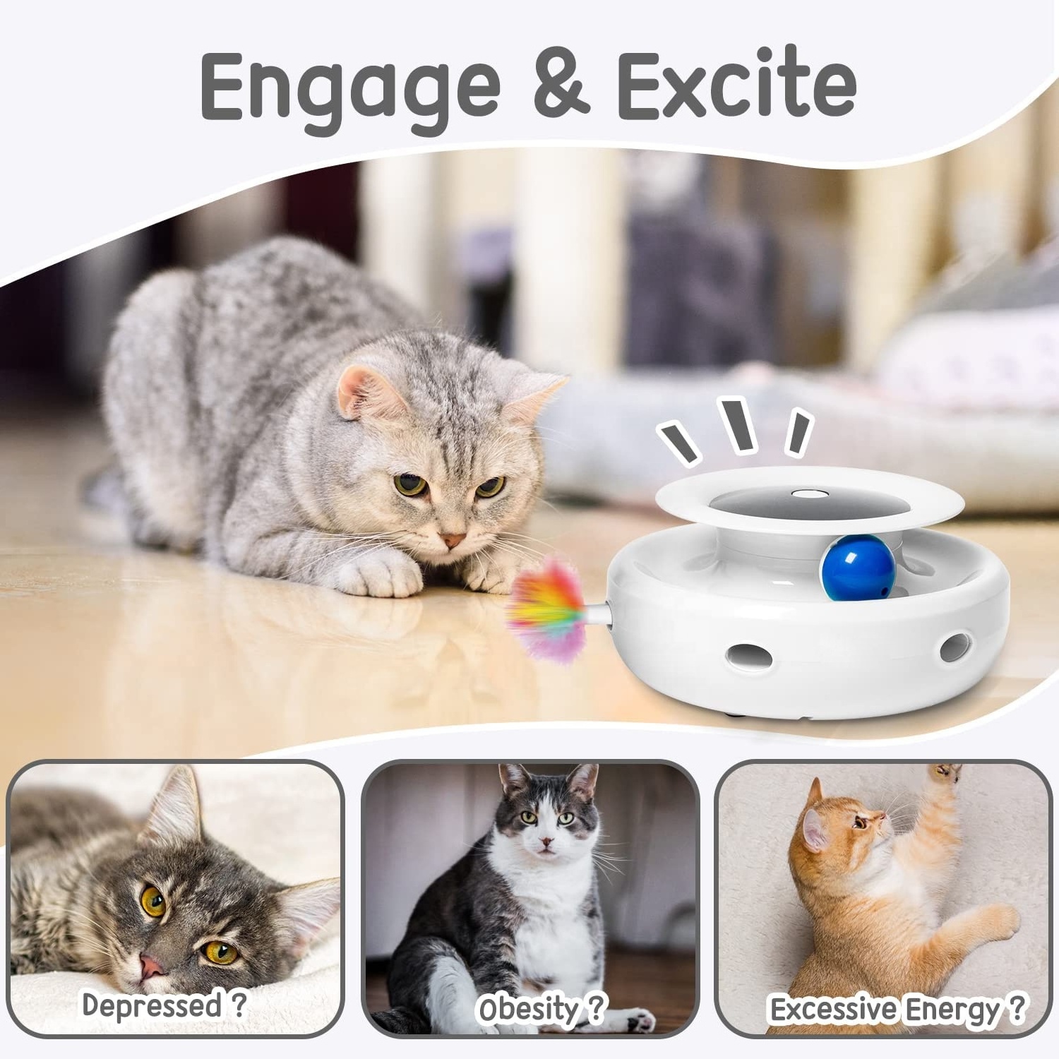 Interactive 3-in-1 Cat Toys Fluttering Butterfly Exercise Pet Toy  Moving Pet Interactive Movement Toys Feather Track Balls