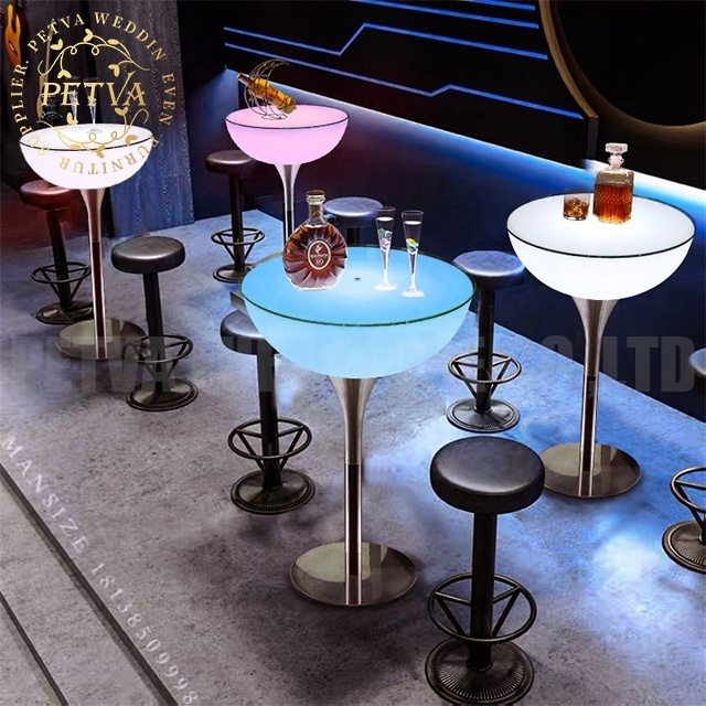 Wholesale glowing led glass bar table led chair and table set furniture night club  light up cocktail table for event