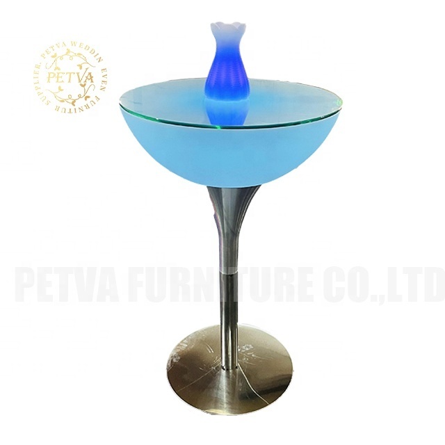 Wholesale glowing led glass bar table led chair and table set furniture night club  light up cocktail table for event