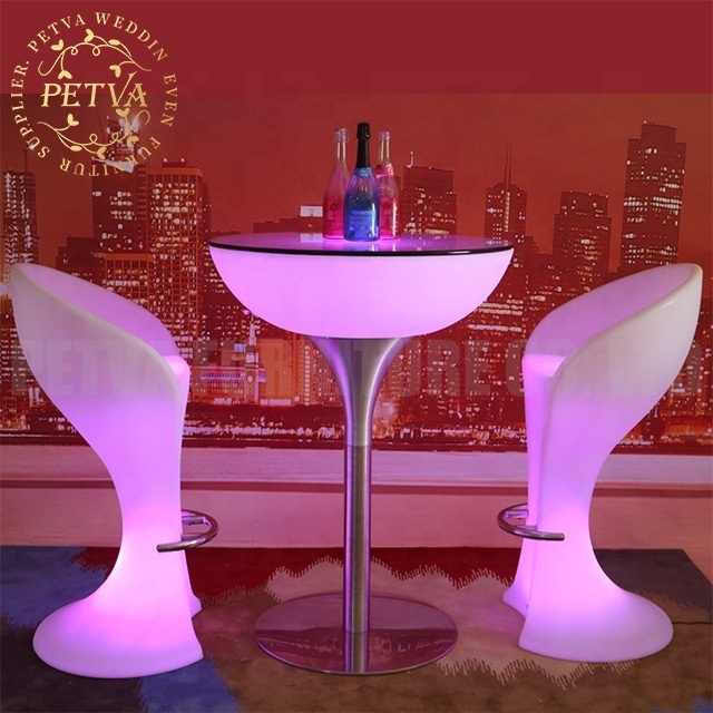 Wholesale glowing led glass bar table led chair and table set furniture night club  light up cocktail table for event