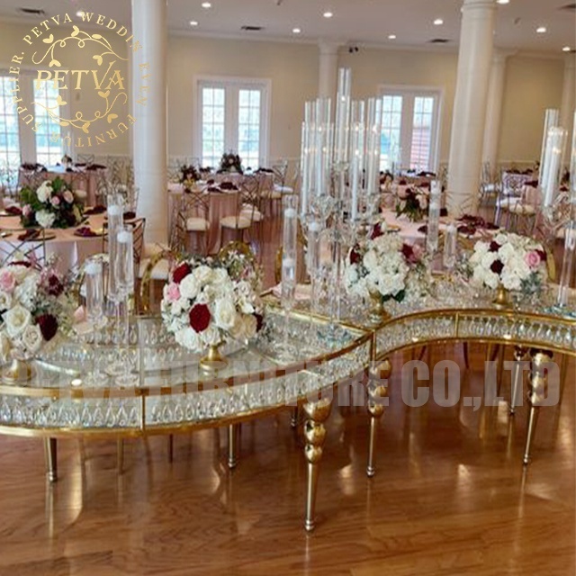 24 Seaters S shape glass dinning white glass centerpieces for wedding table