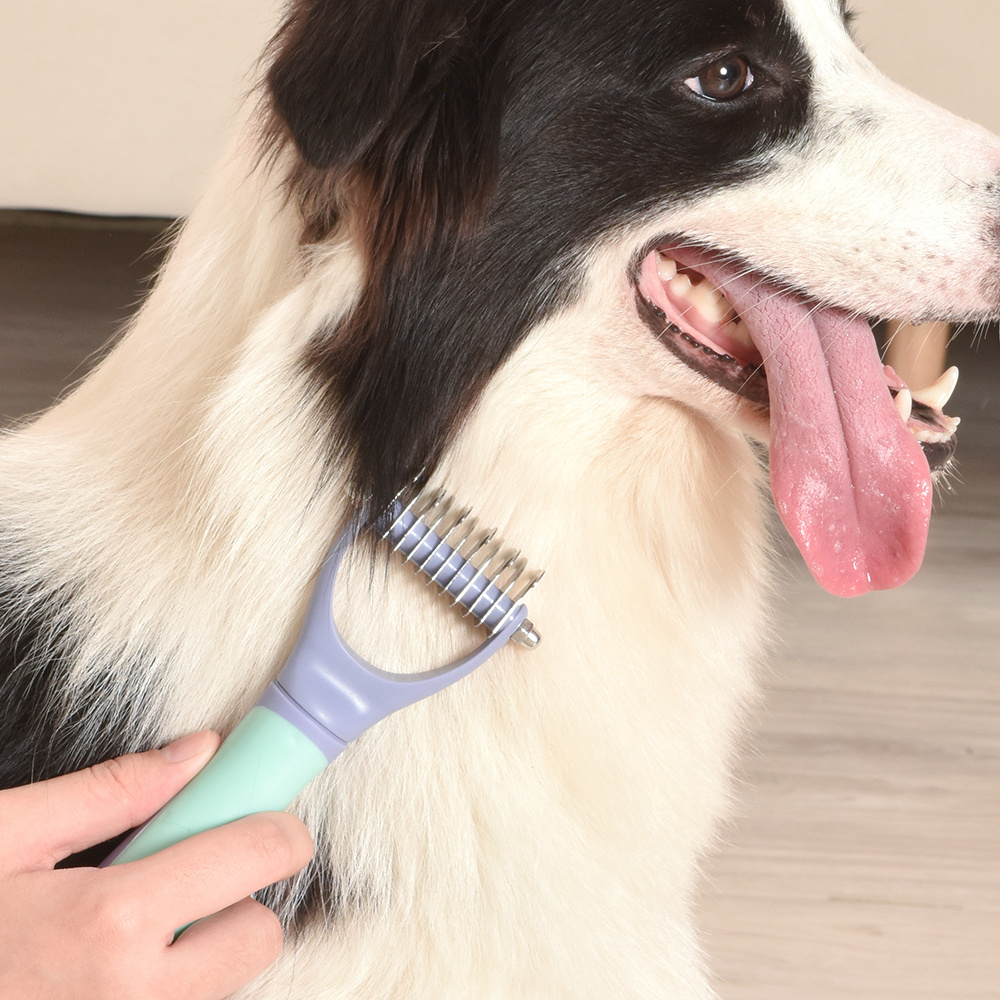 Pakeway T10 Pet Grooming Brush Double Sided Shedding and Dematting Comb Dog Stainless Steel Comb