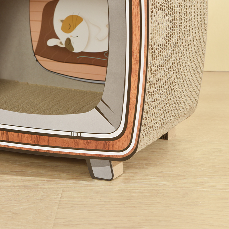 PAKEWAY Television shaped wholesale durable portable waterproof large cat house with Cat Scratcher