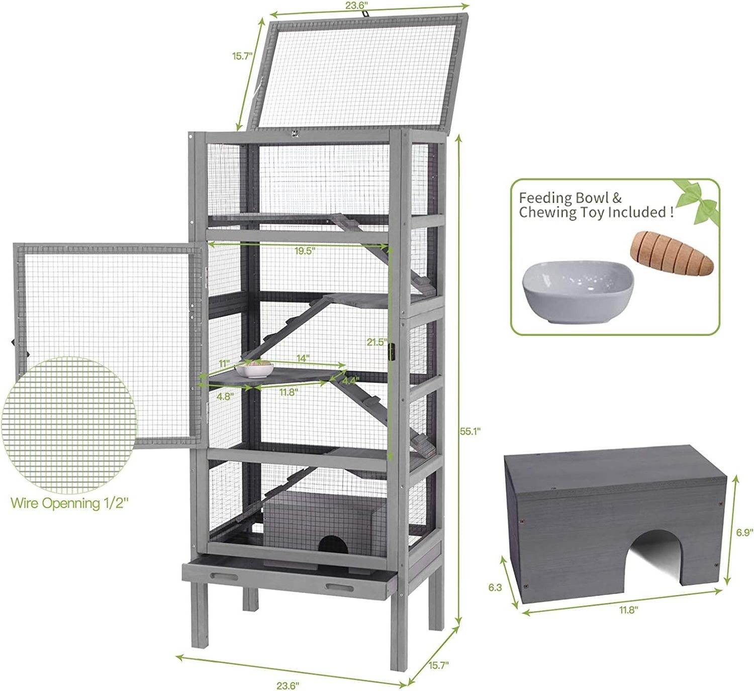 Ferret Cage Rat Cage 5 Levels Small Animal Cage for Chinchilla, Hedgehogs, Squirrel, Chameleon, Lizard, Gerbils