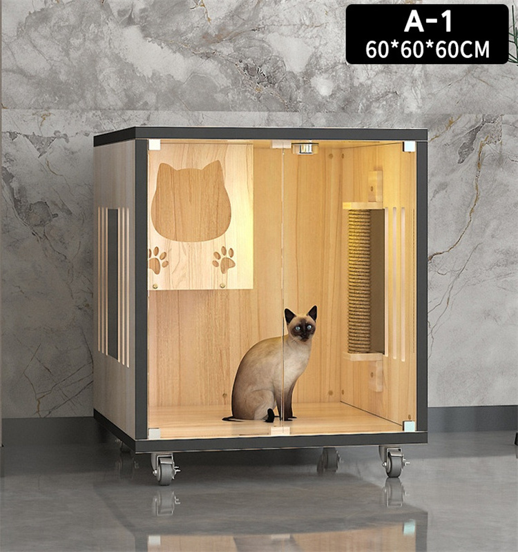 Hot Sale Luxury Solid Wood Cat Villa Nest Bed Wooden Pet Cage Cat Showcase Cattery Cat House