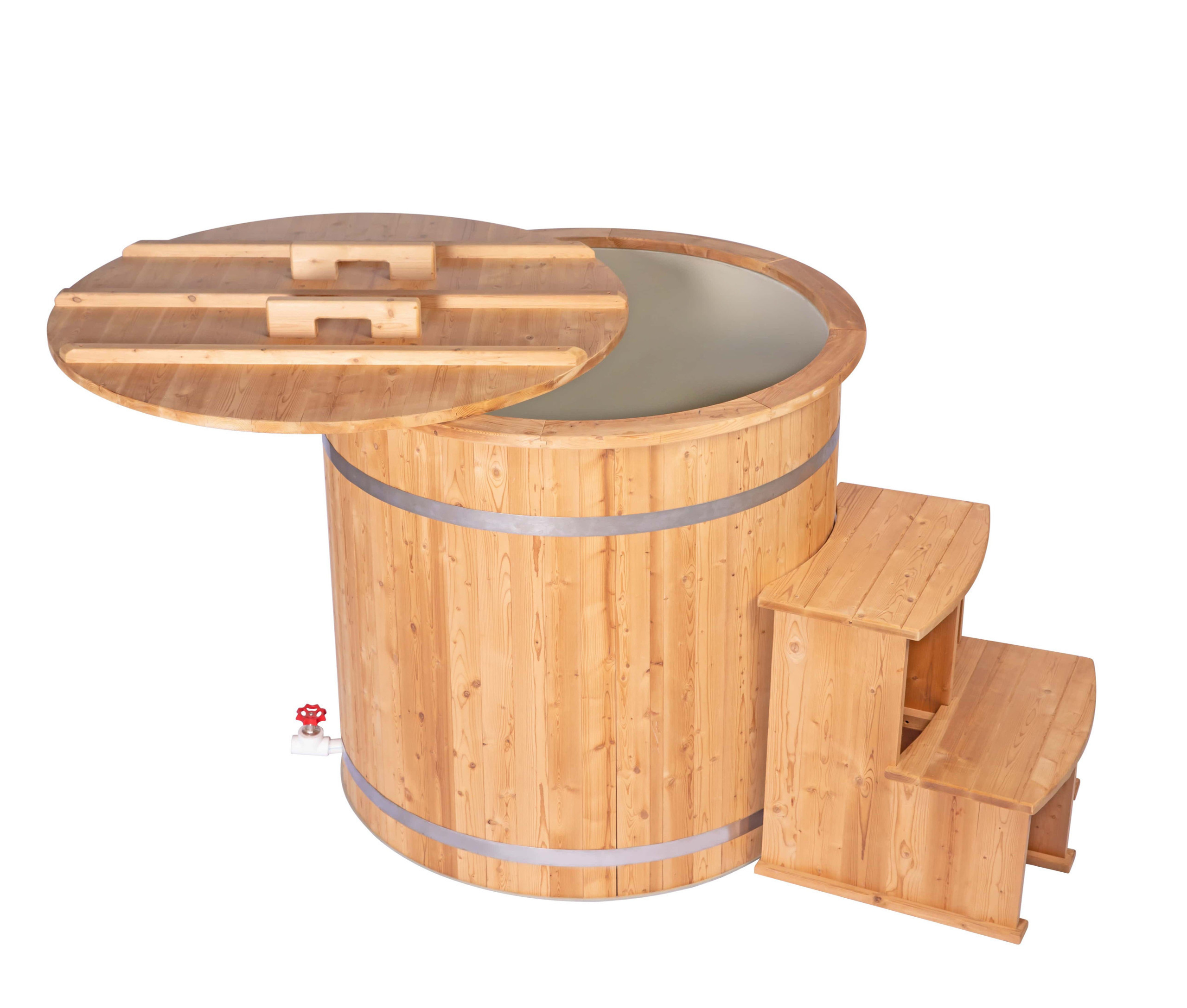 High-Quality Cedar Wooden Outdoor Cold Plunge Tub with Stainless Steel Liner