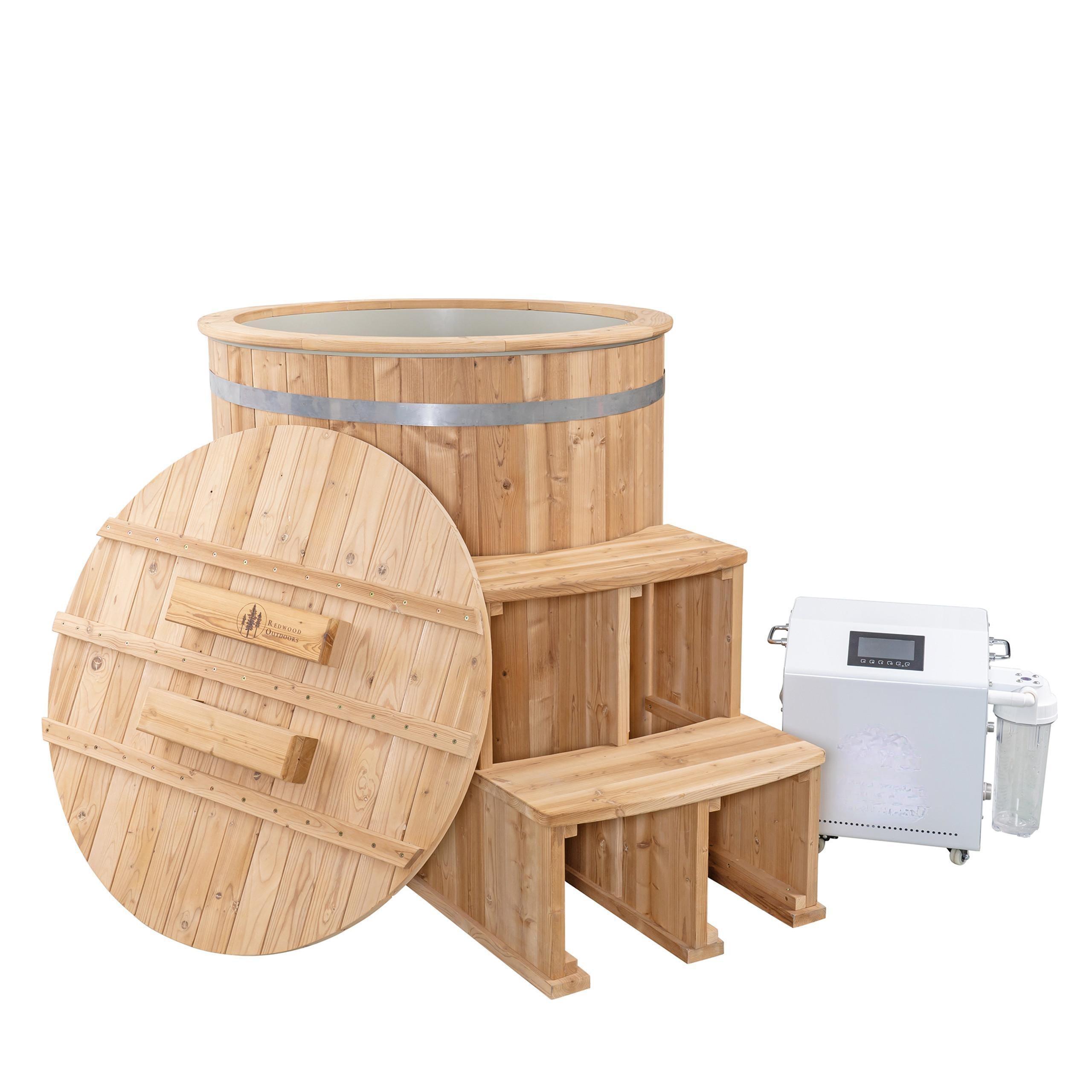 High-Quality Cedar Wooden Outdoor Cold Plunge Tub with Stainless Steel Liner