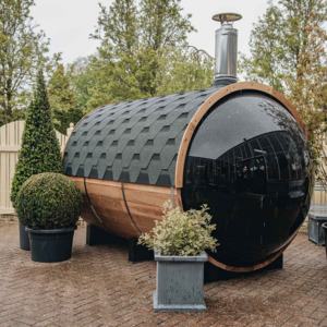 Factory Directly Sale Outdoor Sauna For 6 People Red Cedar Barrel Sauna Exterior With Wood Burning Stove