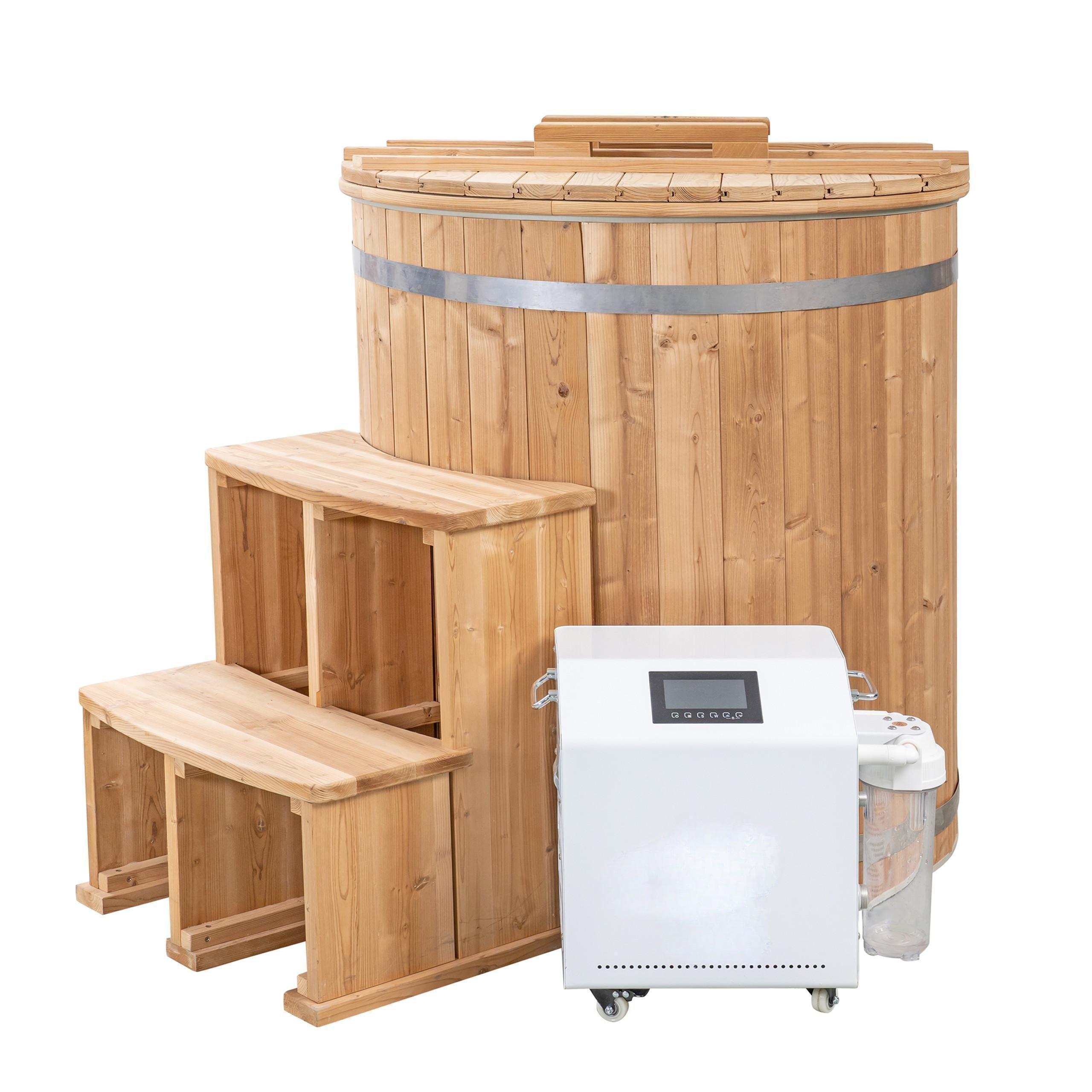 High-Quality Cedar Wooden Outdoor Cold Plunge Tub with Stainless Steel Liner