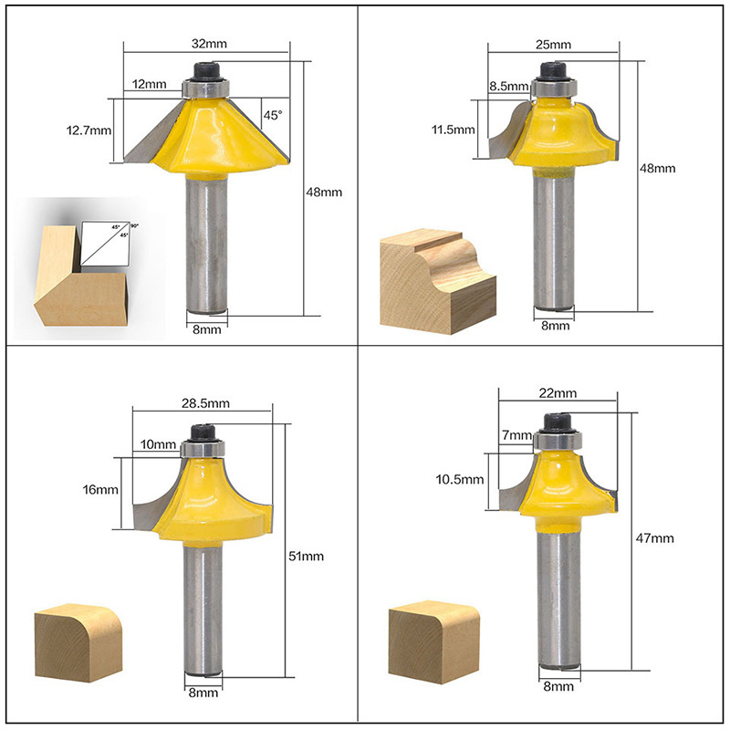 PEX 12pcs Milling Cutters 1/4''/8mm/1/2'' Shank Router Bit Set Wood Cutter Engraving Trimming Carving Woodworking Tools