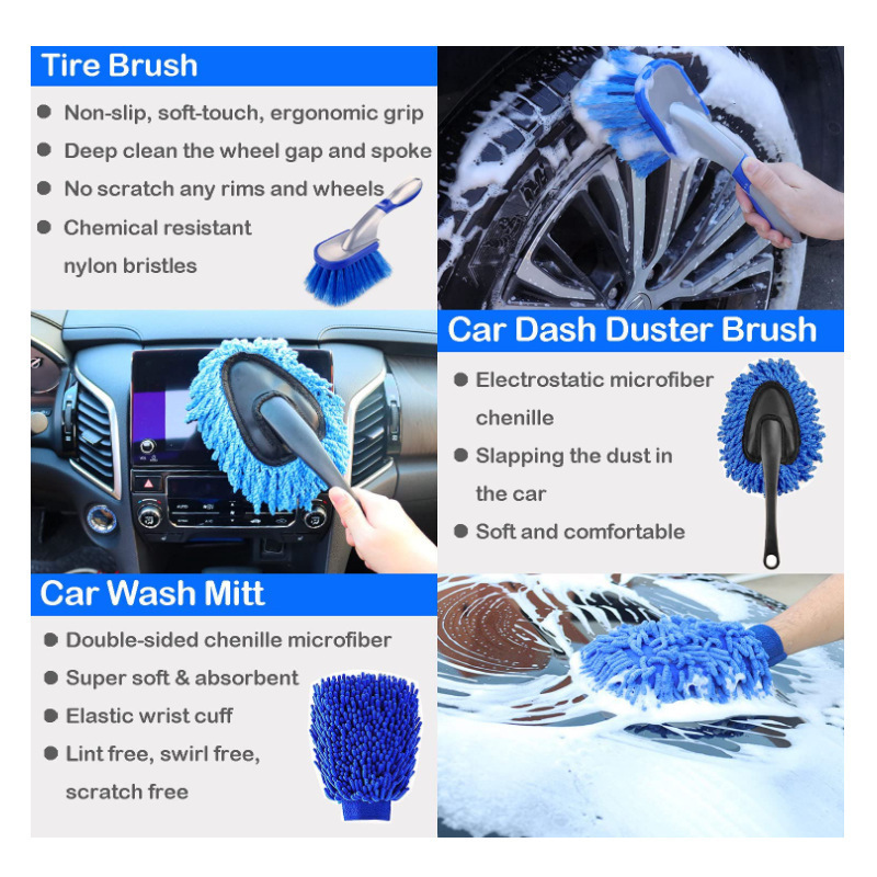 PEX 26 Pcs Car Detailing Wash Brush Set Auto Drill Clean Brushes Cleaning Tools Sponge Pads For Interior Exterior Washing