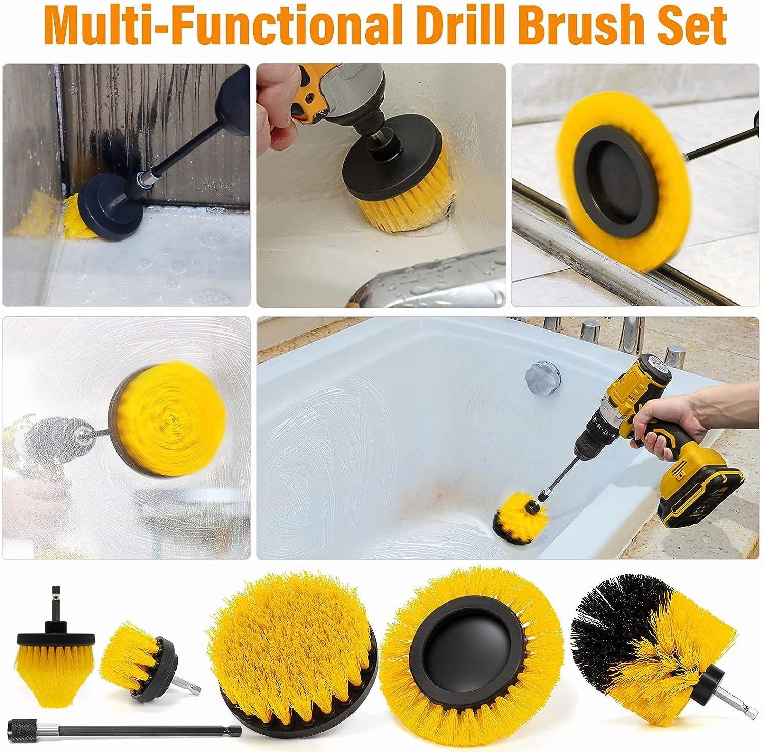 PEX Factory  5pcs Yellow Auto Washing Detailing Brush Drill Clean Brush Set Car Cleaning Tools Kit