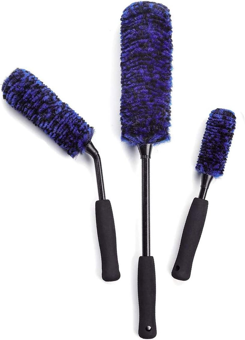 PEX Free Sample 3pcs Blue Soft Long Handle Car Detailing Cleaning Brush Set Microfiber Wheel Brush