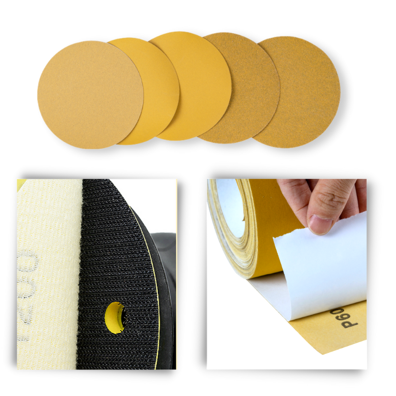 5-inch sandpaper sheet golden yellow coating sanding disc metal dry grinding sheet self-adhesive sandpaper wholesale