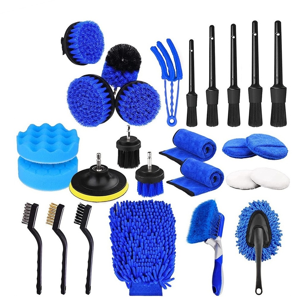 PEX 26 Pcs Car Detailing Wash Brush Set Auto Drill Clean Brushes Cleaning Tools Sponge Pads For Interior Exterior Washing