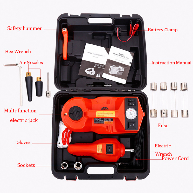 Car Repair Tool Kit 12V 3/5T Multifunctional Version Electric Hydraulic Portable Lifting Tool & Power Wrenches Set Car Jacks Set