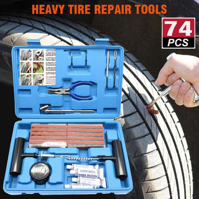 74Pcs Universal Automotive Wheel Tire Puncture Repair Kit Bike Motorcycle Truck Tires Plug Repair Kit Car Tire Repair Tools Kit