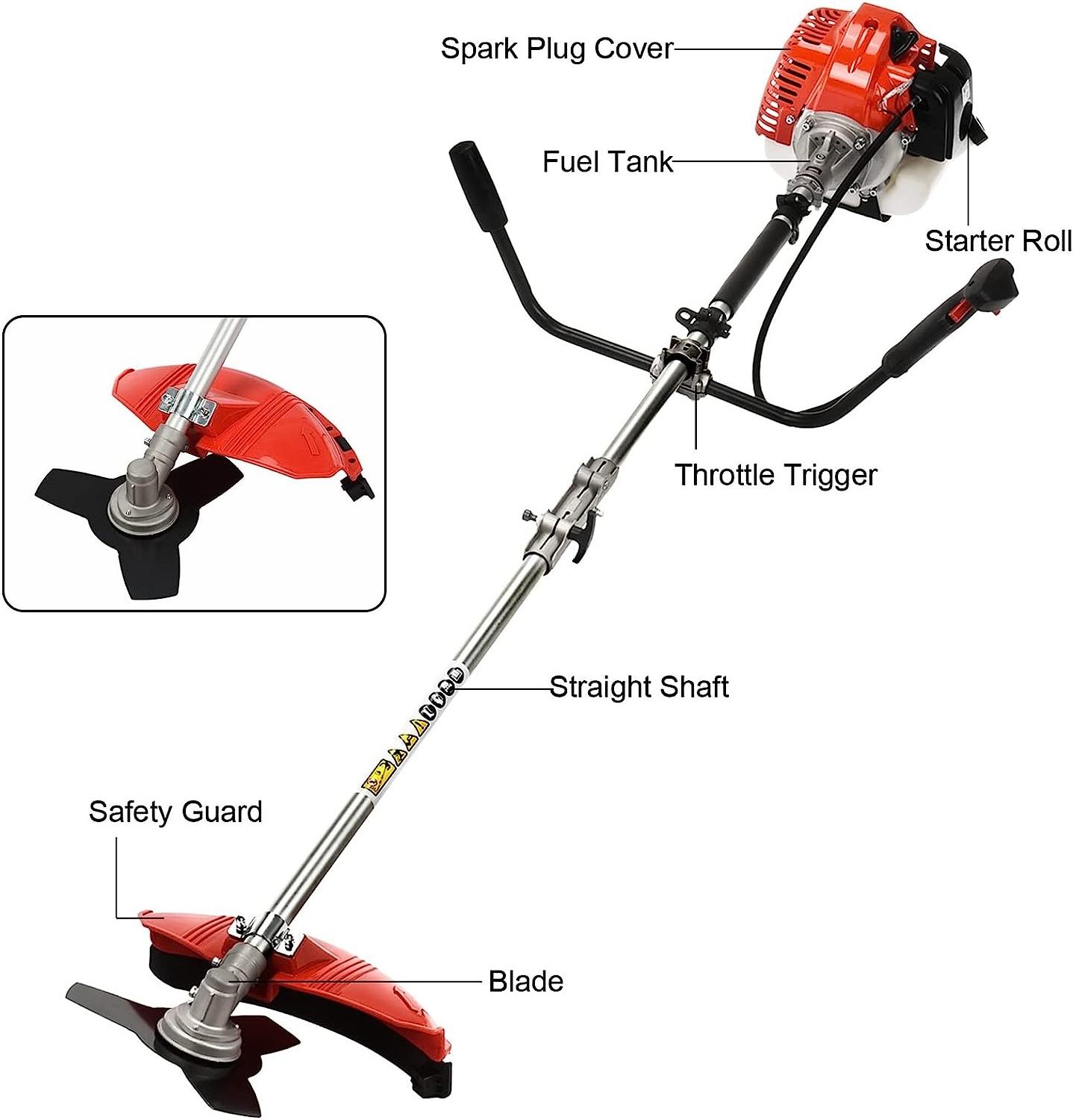 51.7CC Weed Wacker Gas Powered 2-Cycle Gas Brush Cutter Straight Shaft 4 in 1 Cordless Lawn Edger  String Trimmer