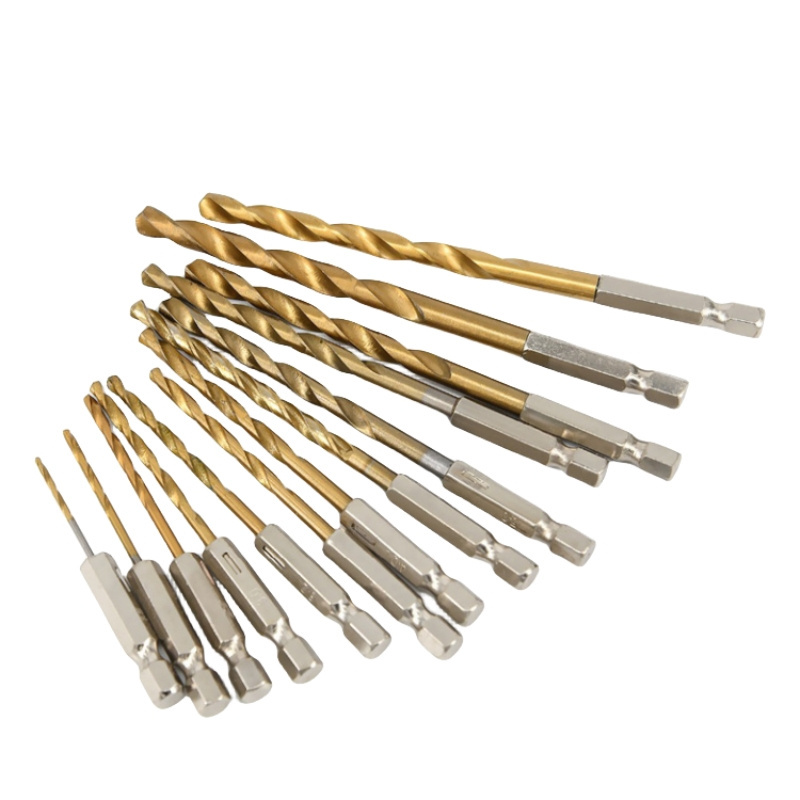 Set Of 13pcs High Speed Steel Titanium Plated Twist Drill Bit Set Hexagonal Handle Drills Electric Hand Drill Bits 1.5 to 6.5mm