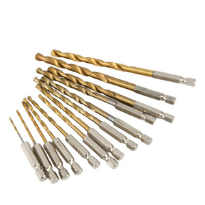 Set Of 13pcs High Speed Steel Titanium Plated Twist Drill Bit Set Hexagonal Handle Drills Electric Hand Drill Bits 1.5 to 6.5mm