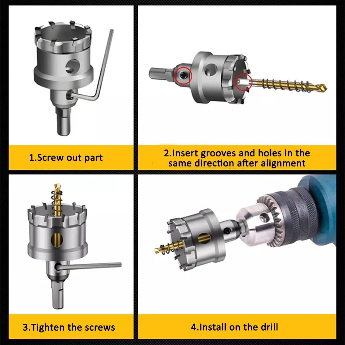 10Pcs TCT Hole Saw Kit,Tungsten Carbide Tipped Hole Saw Set, Hole Cutter Heavy Duty for Stainless Steel.