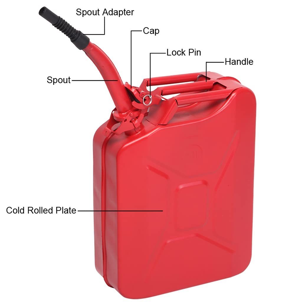 20 Liter 5 Gallon Metal Jerry Can with Fuel Can and Spout System Portable Cold-Rolled Plate Gasoline Oil Fuel Tank Jerry Can