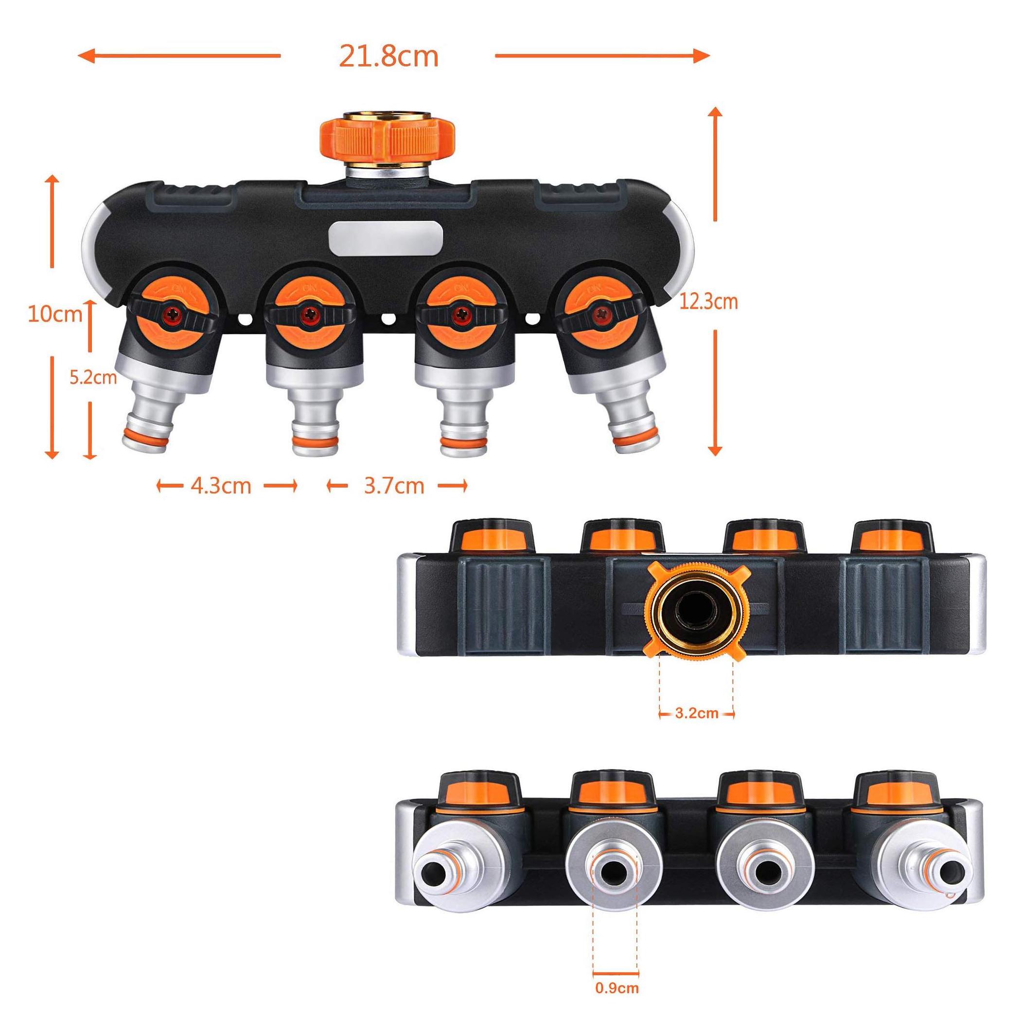 4 Way Garden Hose Splitter,Comfortable Rubberized Tap Connector