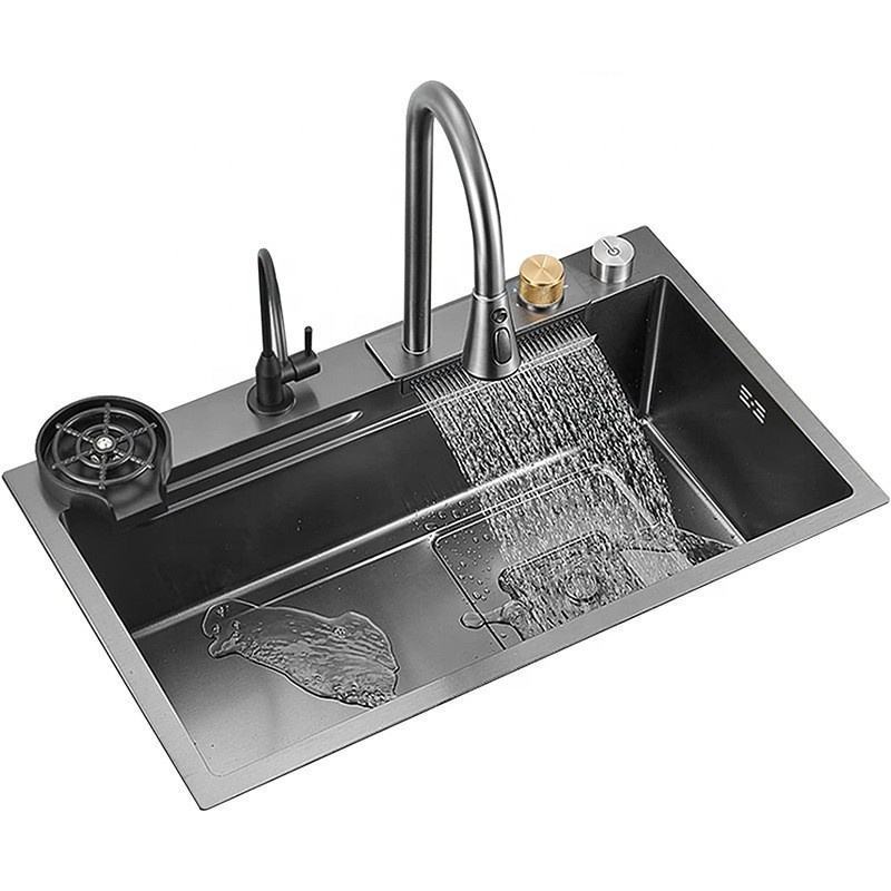 Pull out under mount drain basket accessories single bowl Modern multifunction Waterfall 304 stainless steel Kitchen Sink