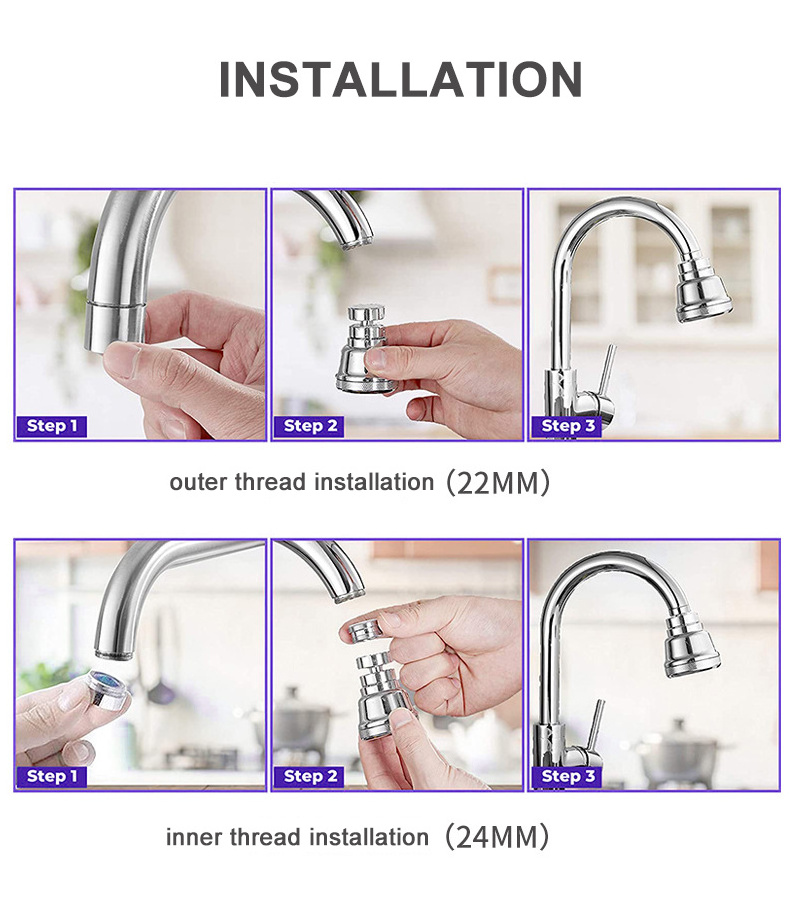 Pexmax Brass Kitchen Faucet Aerator Extender  3 Mode Faucet Aerator Adapter Short Style Chrome Faucet Aerator