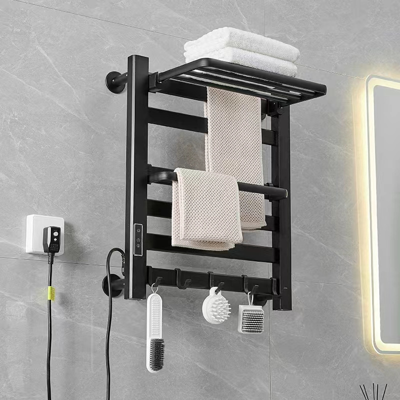 Aluminium warmer white black rotatable hanger bath shelf grey wall mounted drying storage heated bathroom electric towel rack